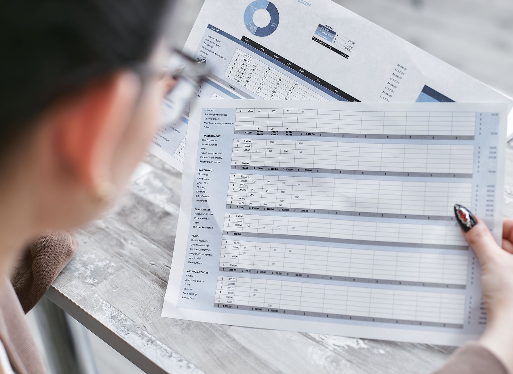 Detailed analytics dashboard and tax papers